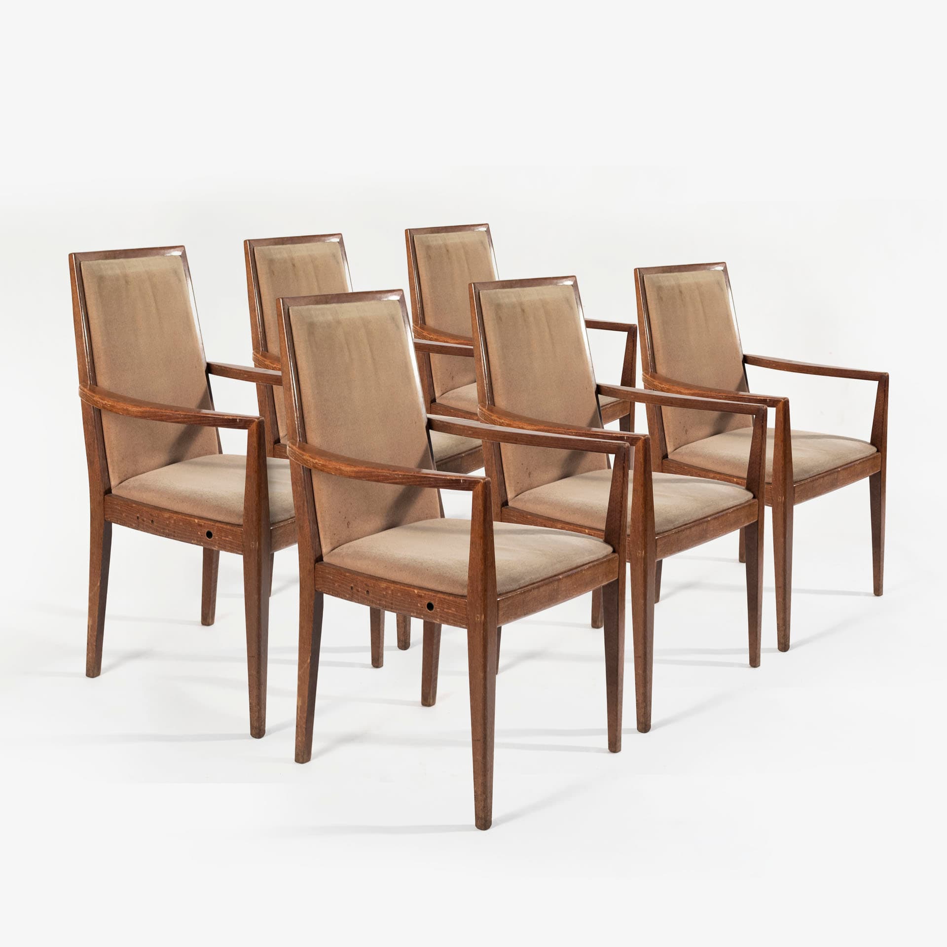 Set of six chairs, beige velvet, brown wood, Wiesner Hager, Austria, 1960s. - 98424