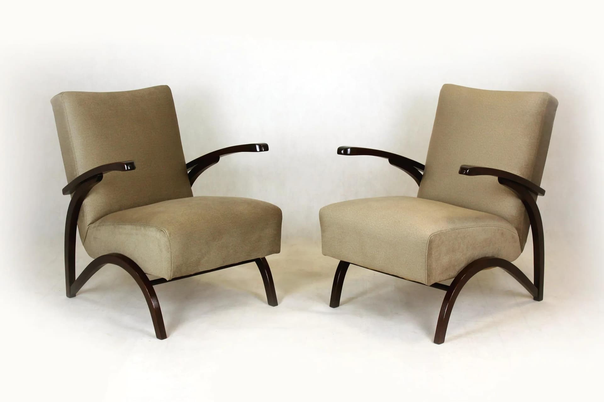 Para foteli Art Deco, beż, buk, proj. J. Halabala, Czechy, lata 40. - 98473