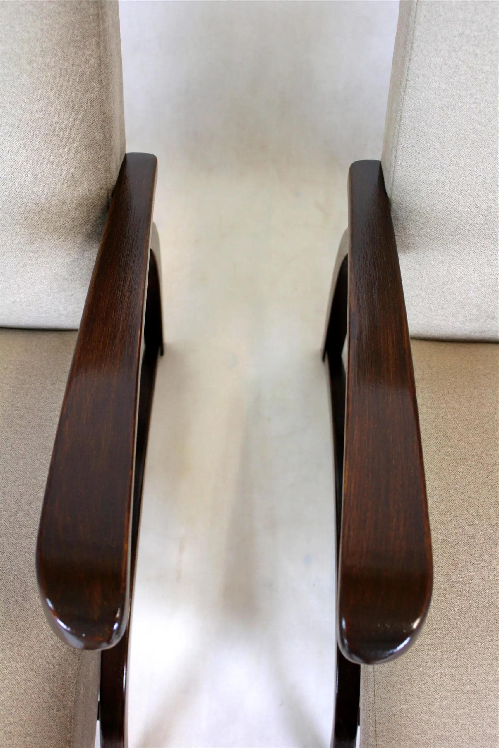 Para foteli Art Deco, beż, buk, proj. J. Halabala, Czechy, lata 40. - 98475