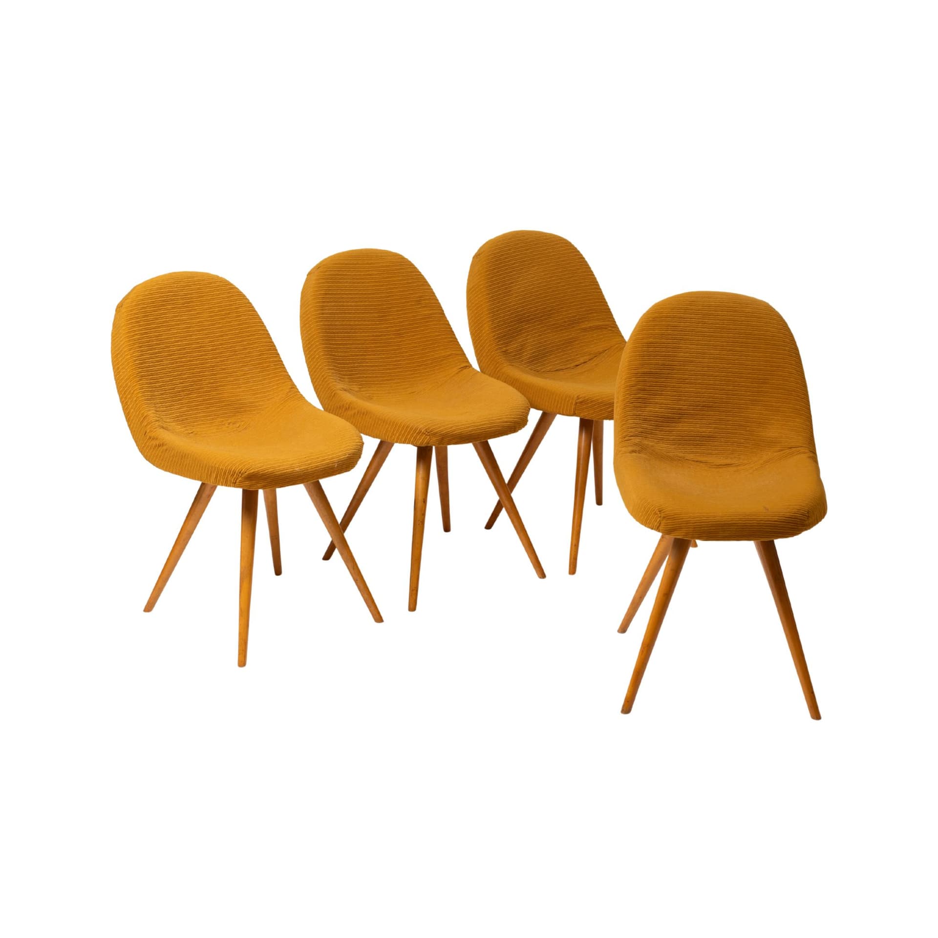 Komplet czterech krzeseł, żółty, drewno, proj. F. Jirak, Czechosłowacja, lata 60.