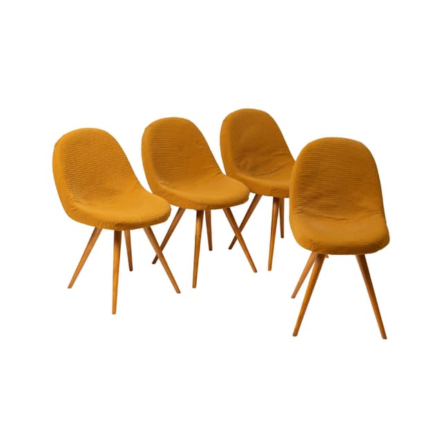 Komplet czterech krzeseł, żółty, drewno, proj. F. Jirak, Czechosłowacja, lata 60. - WYMIARY