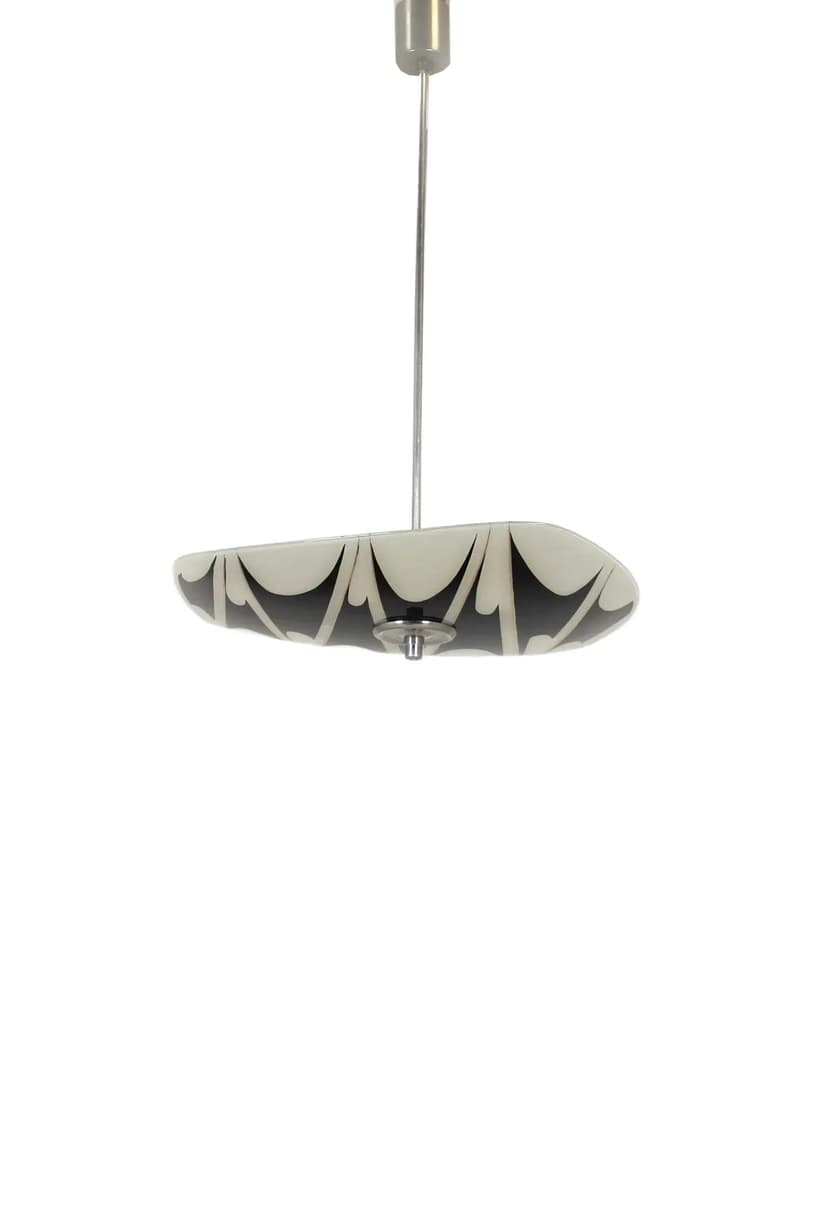 Ceiling lamp, Napako, white glass, metal, Czech Republic, 1960s.