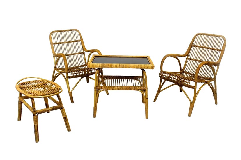 Zestaw mebli rattanowych, rattan brązowy, Czechosłowacja, lata 60.