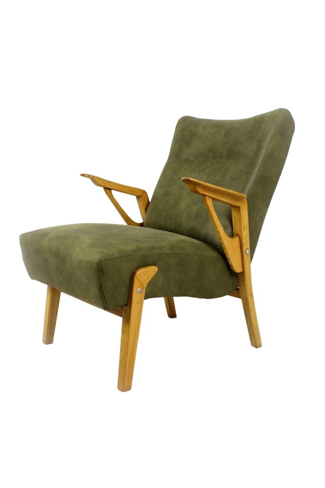 Fotel Mid-Century Modern, zielony, jesion, Czechy, lata 60. - WYMIARY
