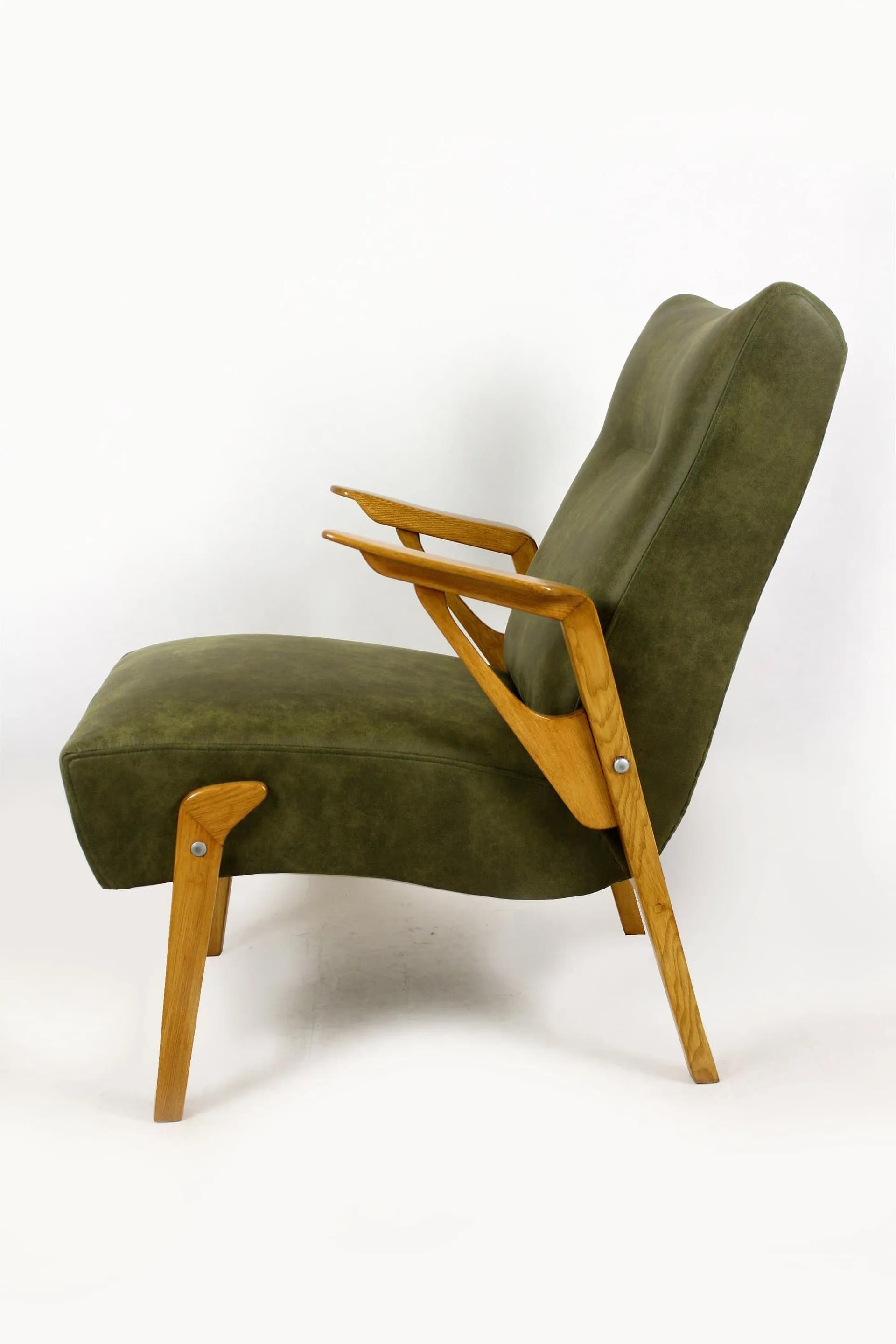 Fotel Mid-Century Modern, zielony, jesion, Czechy, lata 60. - 98566