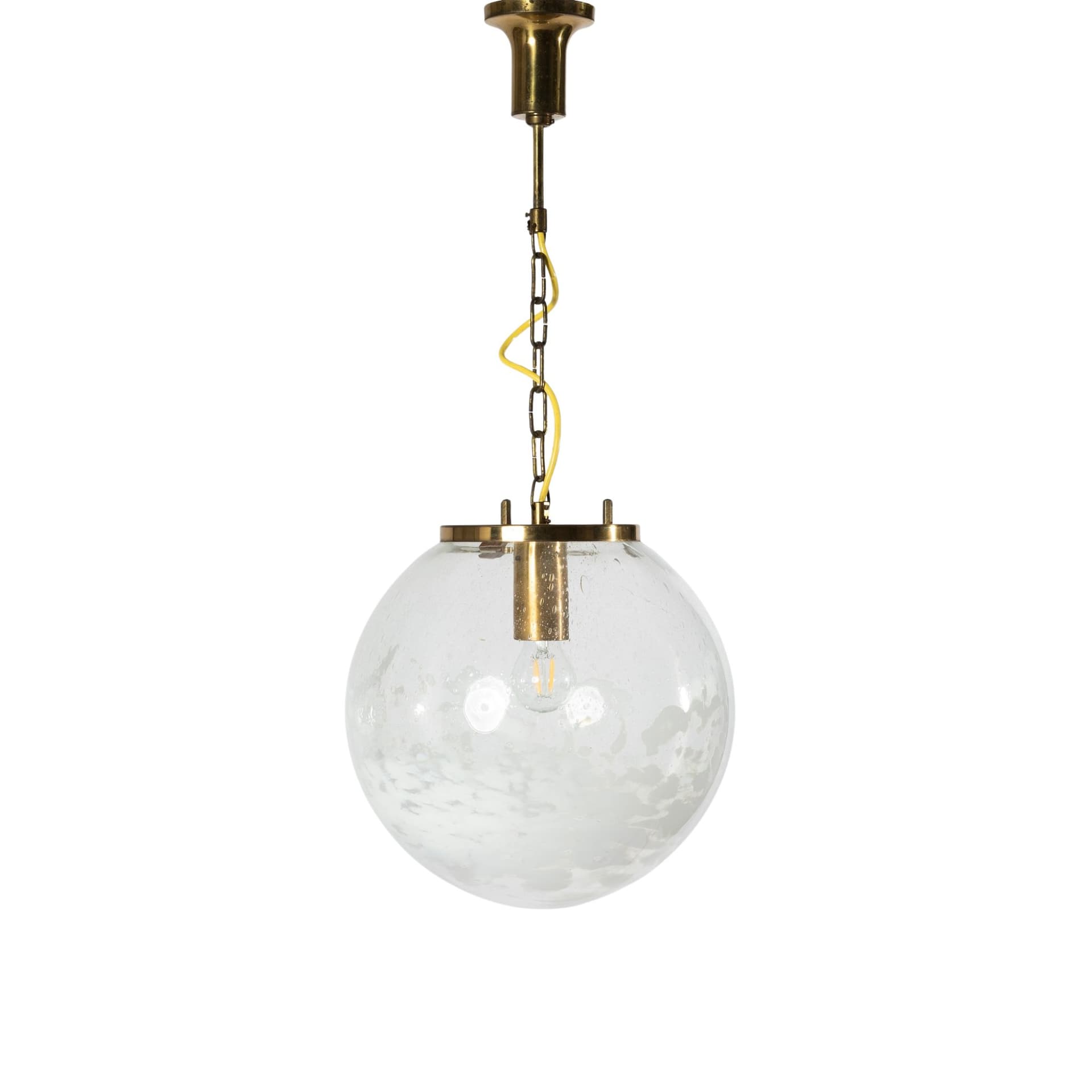 Żyrandol kulisty, transparentny, szkło, mosiądz, Kamenický Šenov, Czechosłowacja, lata 70.