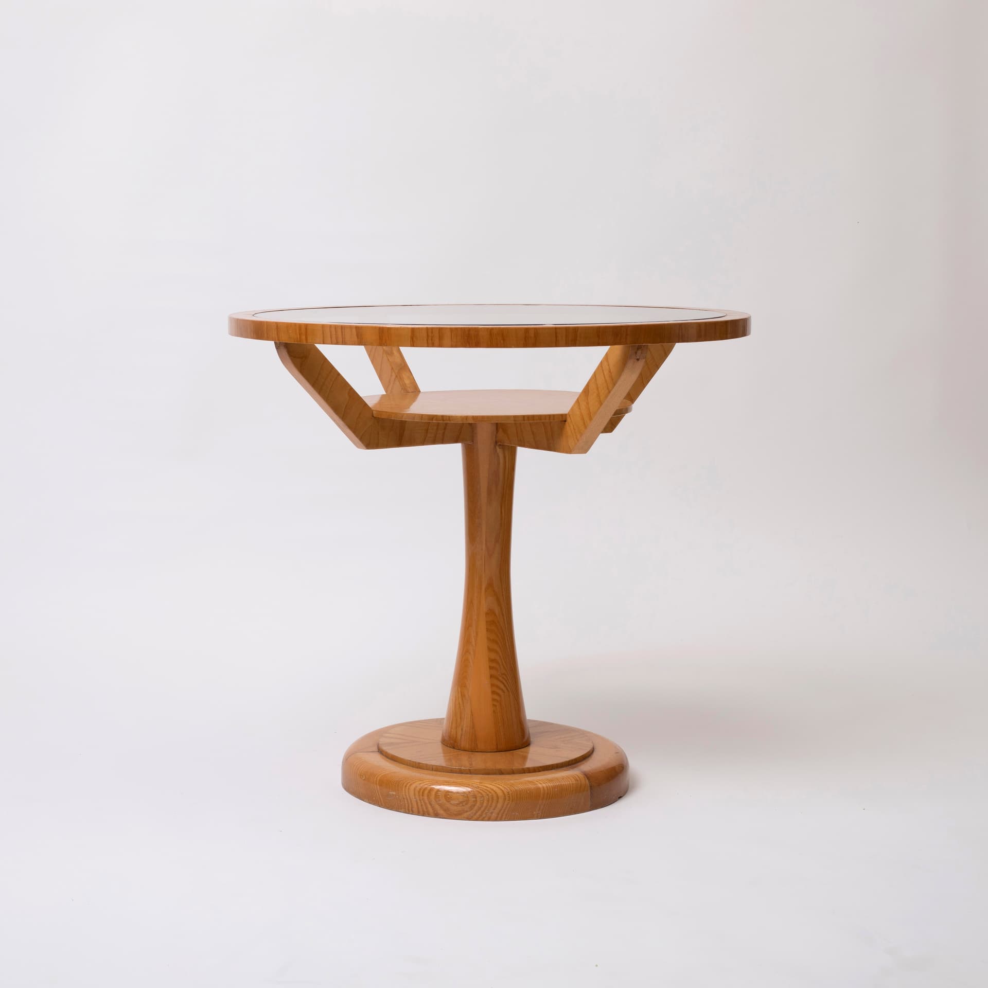 Stolik pomocniczy, jesion jasnobrązowy, szkło przydymione, Czechosłowacja, lata 60. - 98704