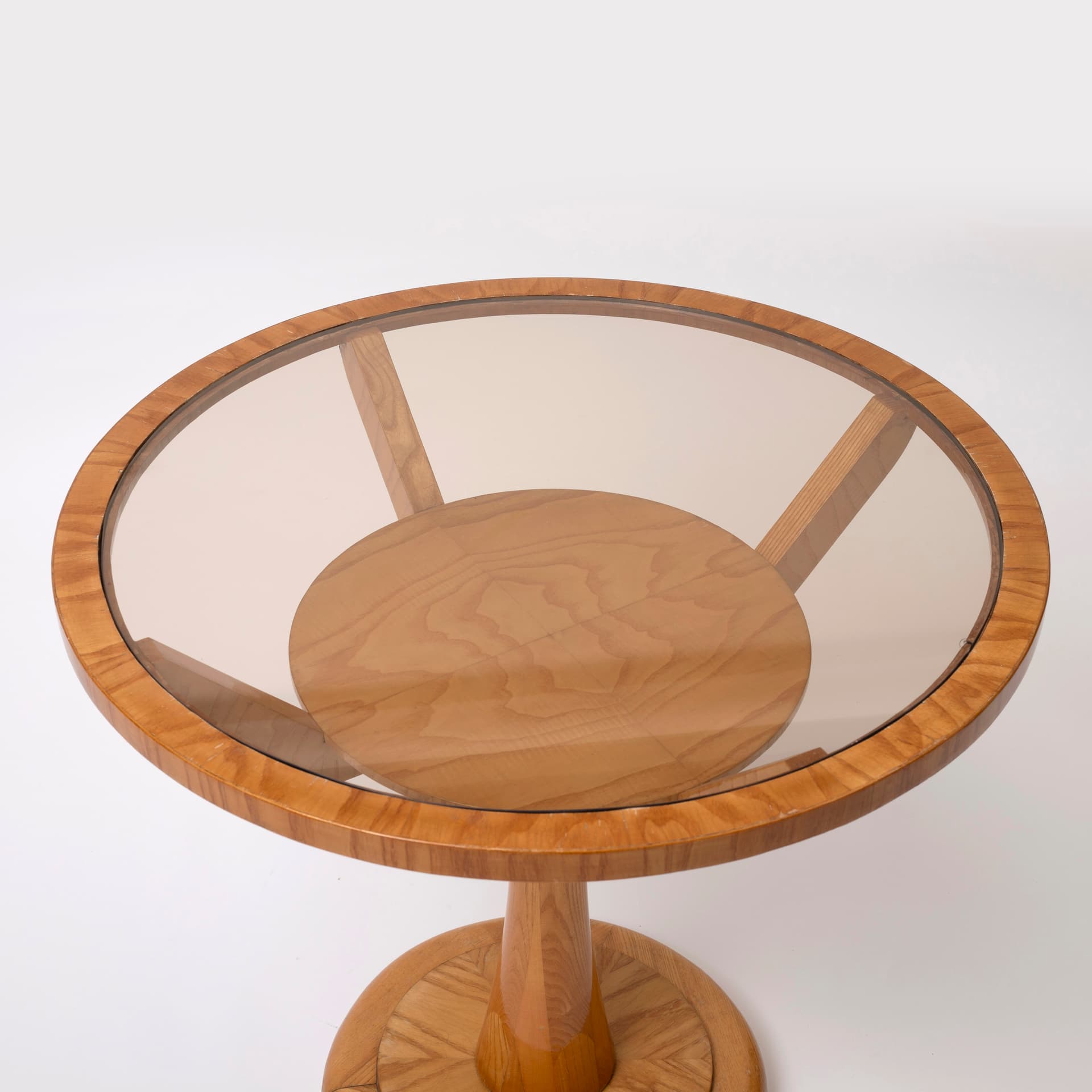 Stolik pomocniczy, jesion jasnobrązowy, szkło przydymione, Czechosłowacja, lata 60. - 98705