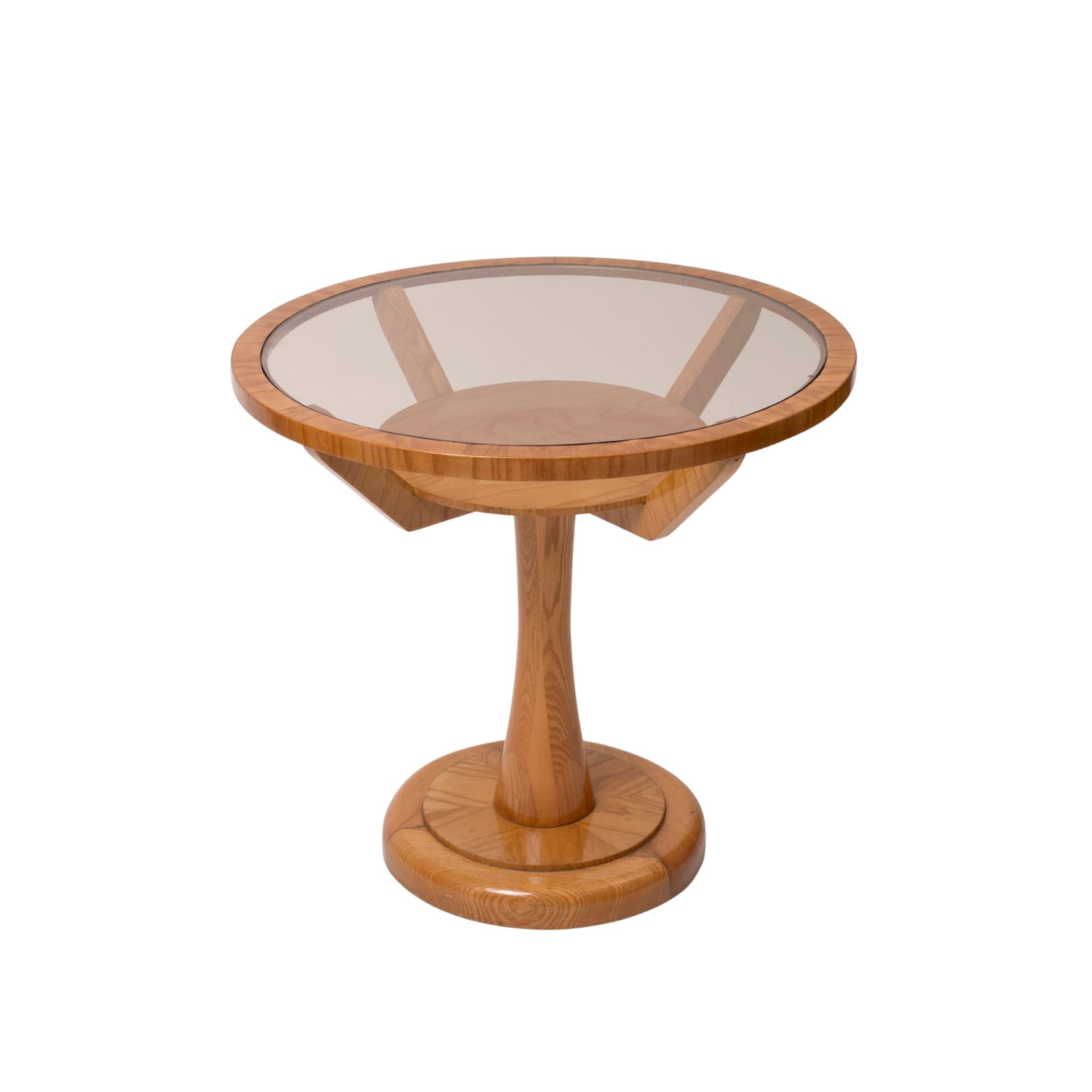 Stolik pomocniczy, jesion jasnobrązowy, szkło przydymione, Czechosłowacja, lata 60.