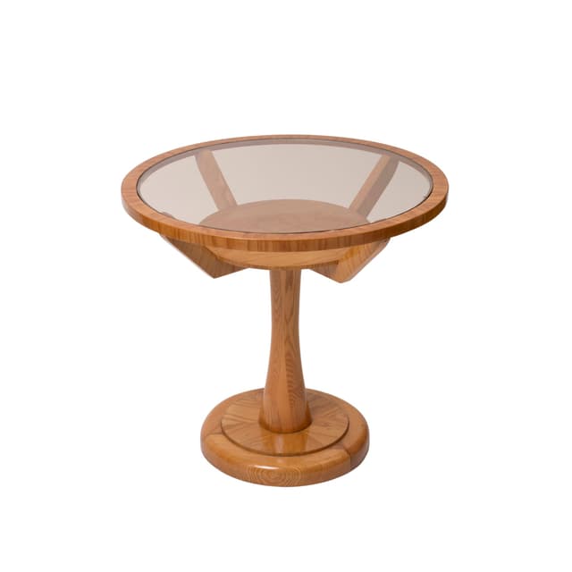 Stolik pomocniczy, jesion jasnobrązowy, szkło przydymione, Czechosłowacja, lata 60. - WYMIARY