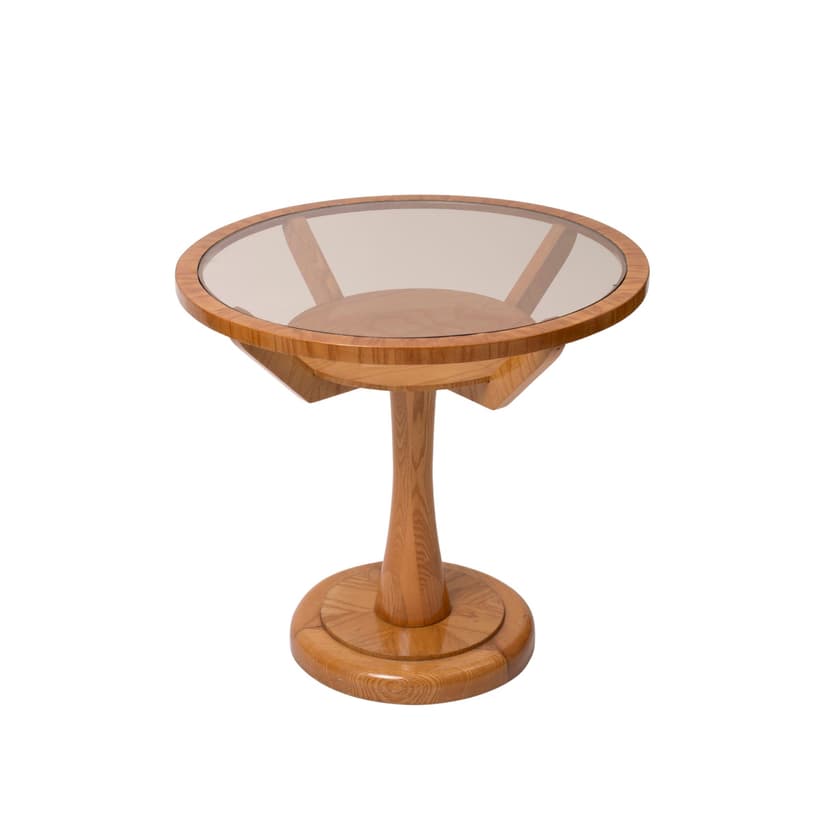 Stolik pomocniczy, jesion jasnobrązowy, szkło przydymione, Czechosłowacja, lata 60.