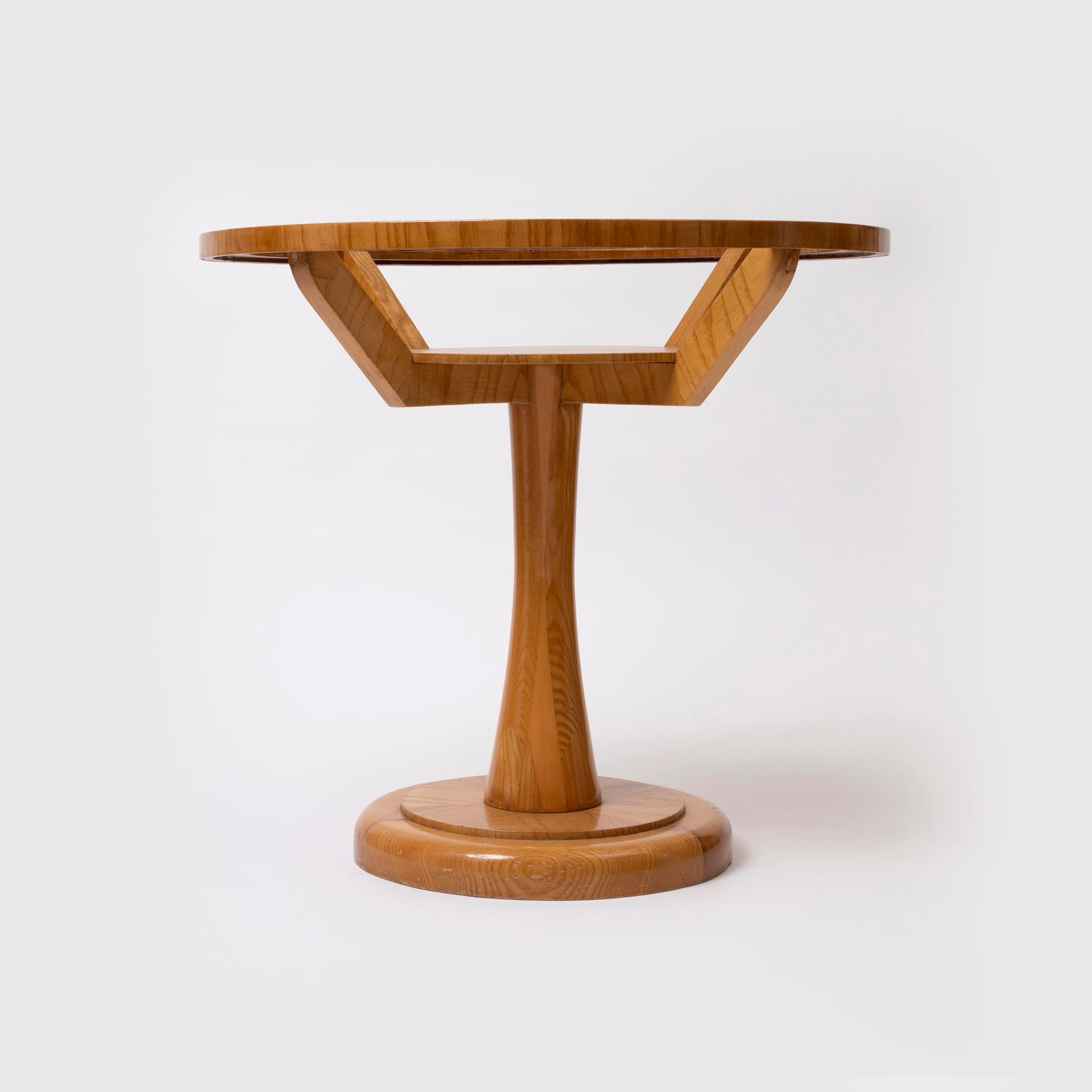 Stolik pomocniczy, jesion jasnobrązowy, szkło przydymione, Czechosłowacja, lata 60. - 98707