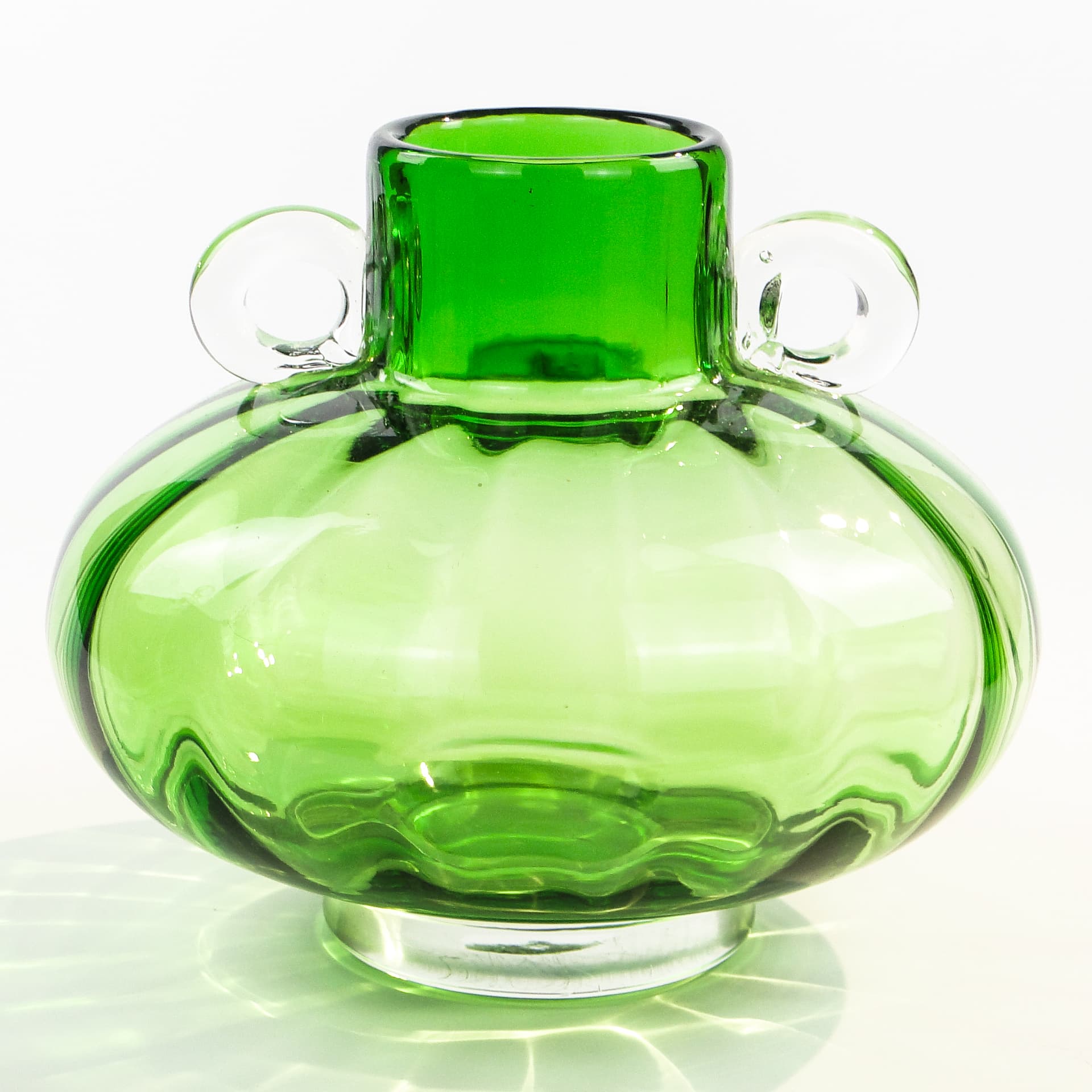 Wazon mid-century modern, szkło turkusowe, Polska, lata 70. - 98797