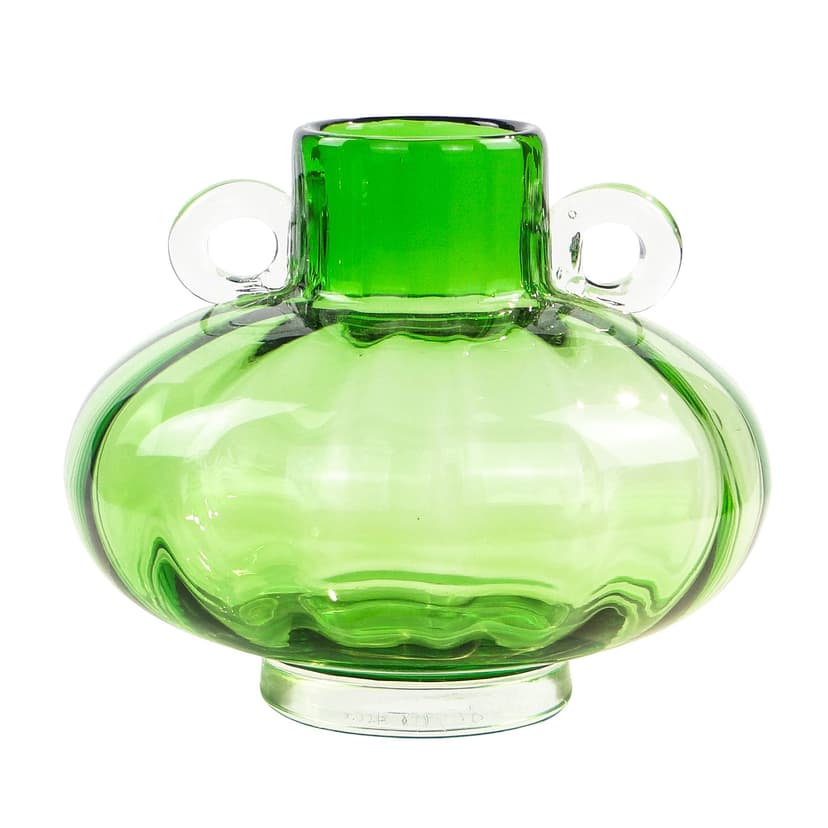 Wazon mid-century modern, szkło turkusowe, Polska, lata 70.