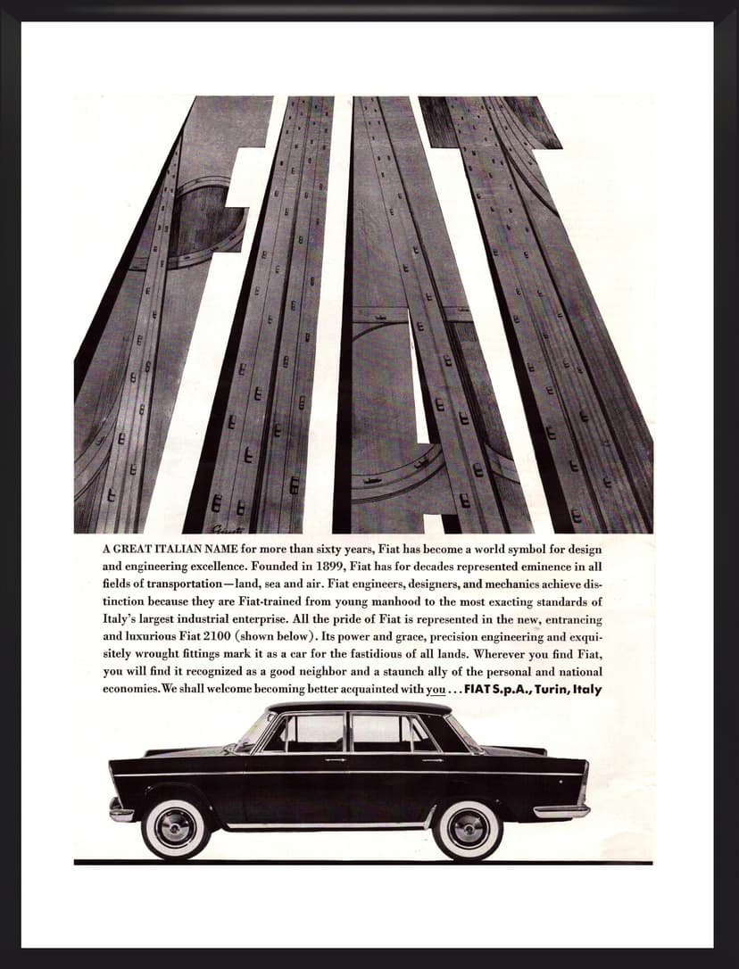 Reklama ścienna FIAT 2100, czarny, papier, USA, lata 60.