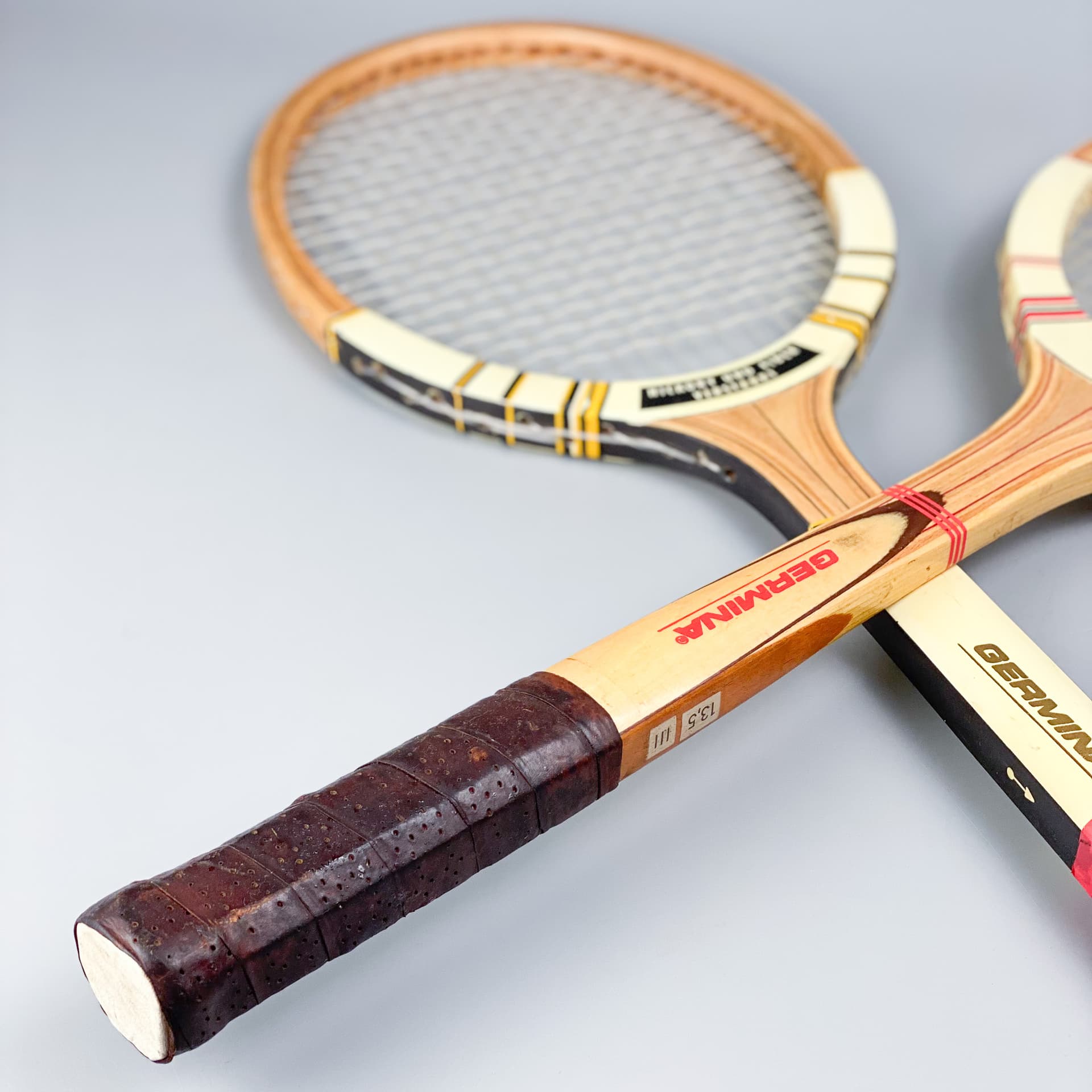 Zestaw dwóch rakiet tenisowych Germina Elite, multikolor, drewno, Niemcy, lata 60. - 98933