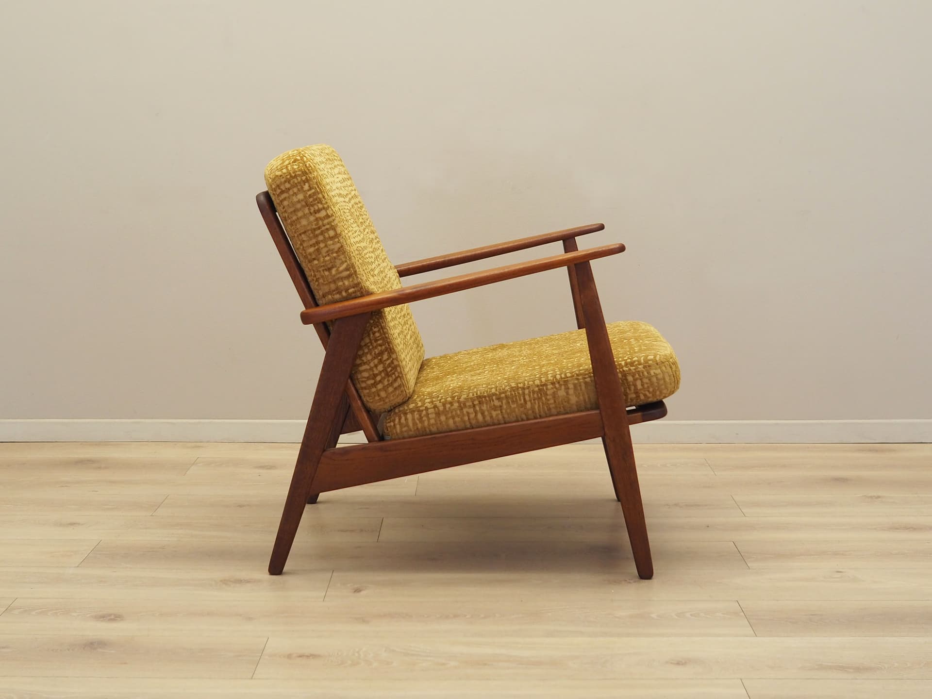 Armchair, yellow, teak, Denmark, 1970s. - 99171