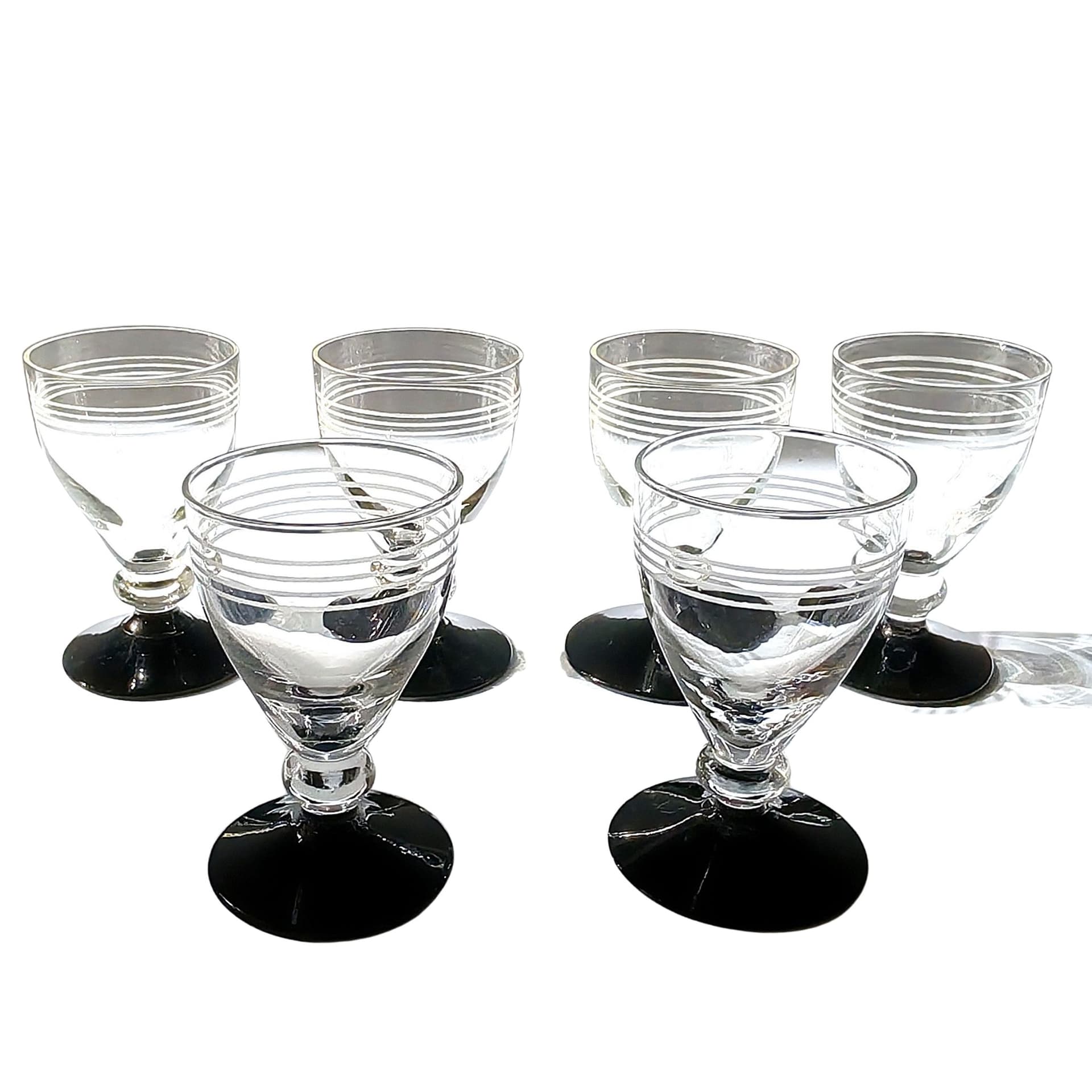 Zestaw sześciu kieliszków Hørsholm, szkło przezroczyste czarne, Holmegaard, Dania, lata 40. - 99683