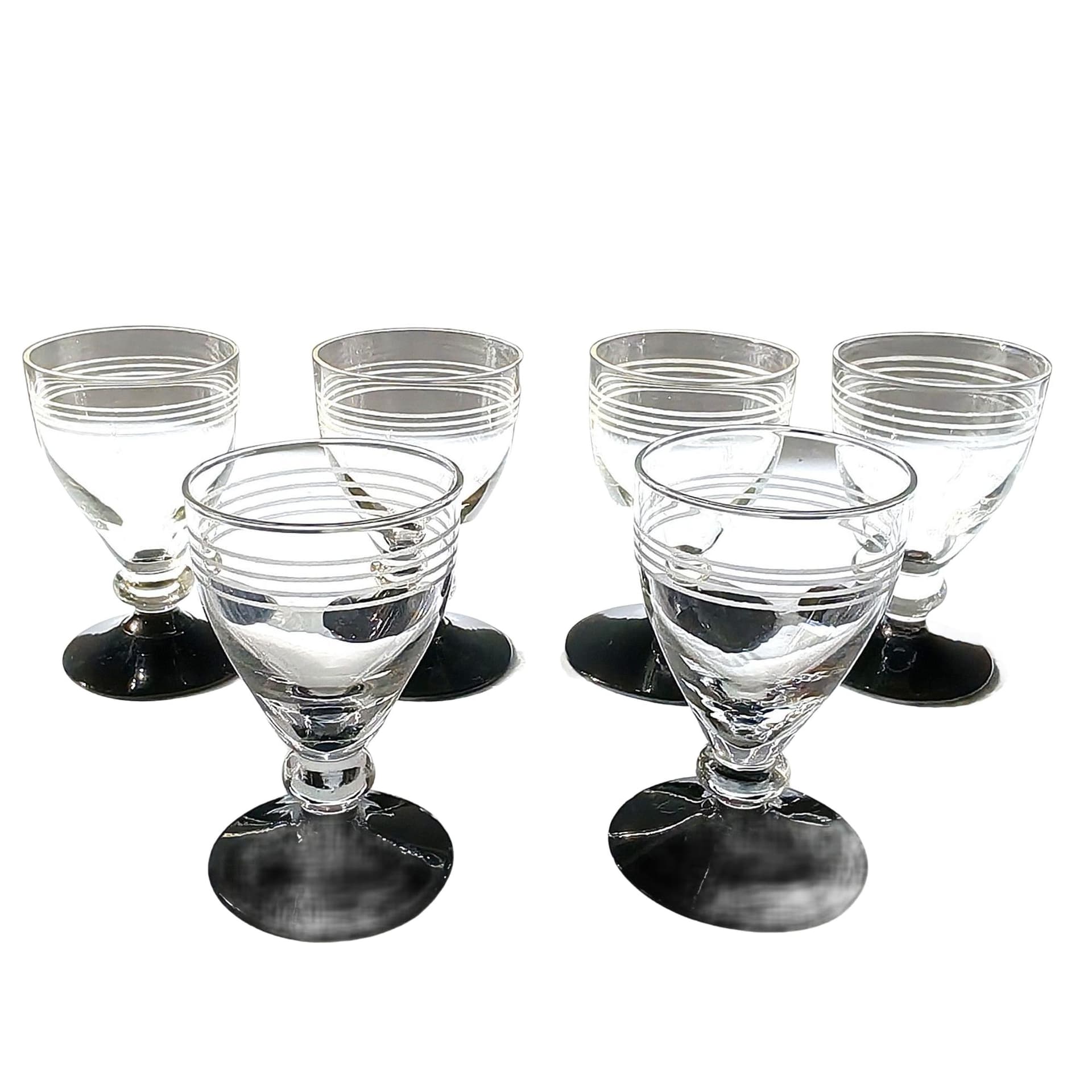 Zestaw sześciu kieliszków Hørsholm, szkło przezroczyste czarne, Holmegaard, Dania, lata 40.