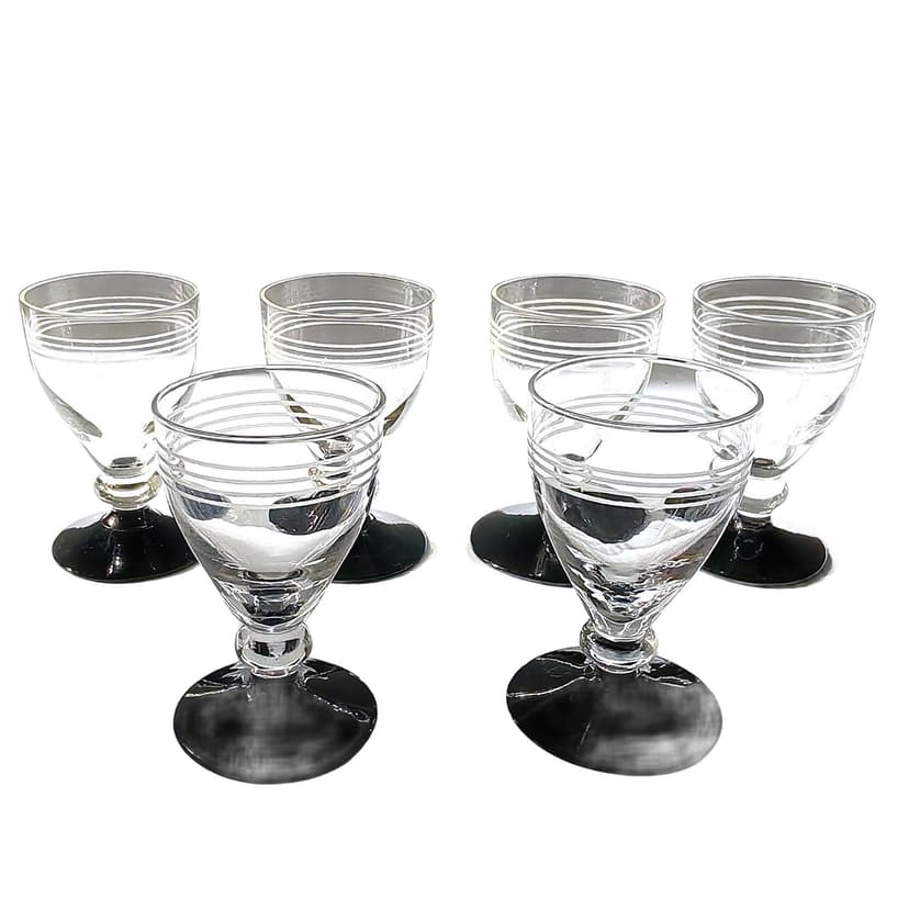 Zestaw sześciu kieliszków Hørsholm, szkło przezroczyste czarne, Holmegaard, Dania, lata 40.