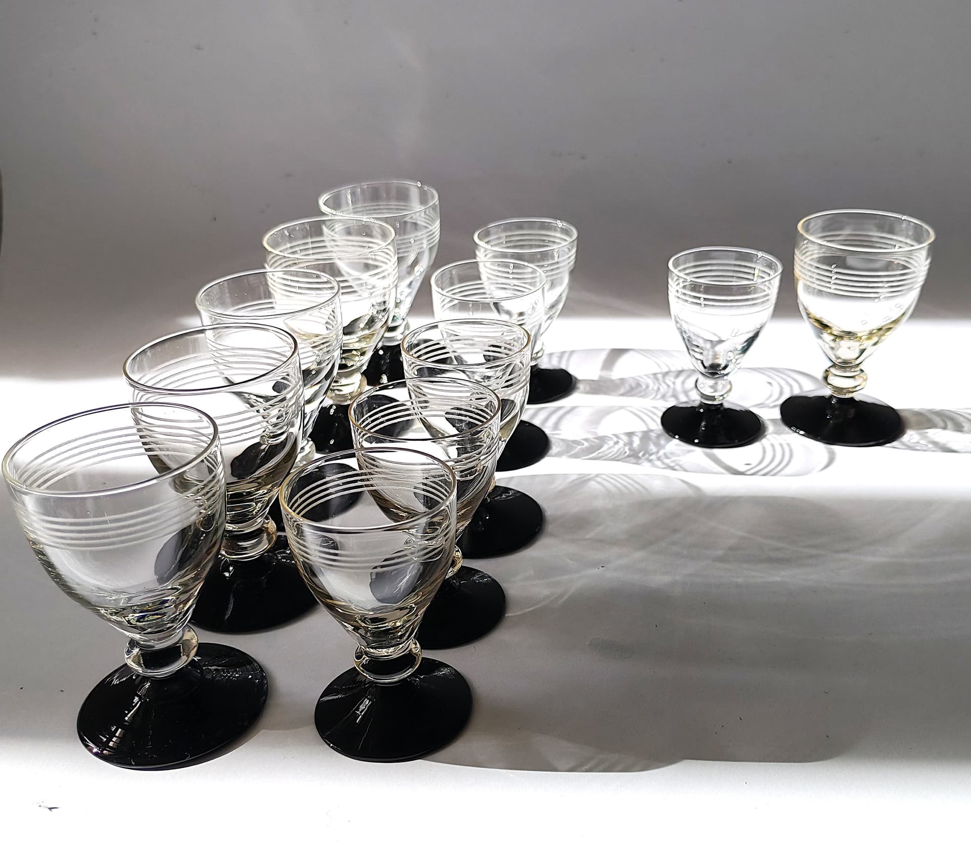 Zestaw sześciu kieliszków Hørsholm, szkło przezroczyste czarne, Holmegaard, Dania, lata 40. - 99249