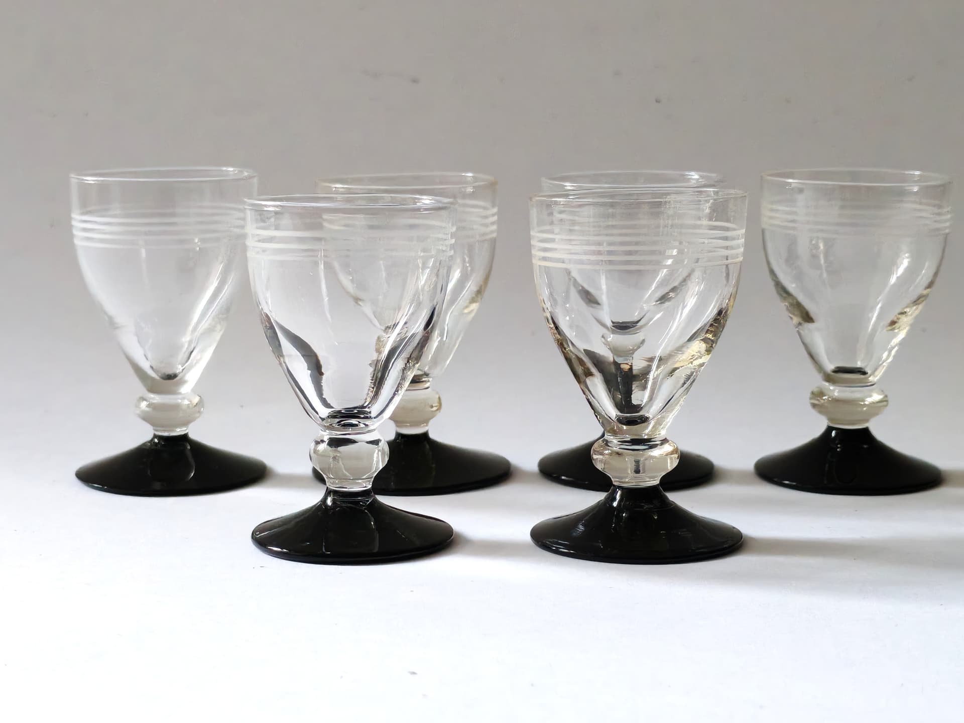 Zestaw sześciu kieliszków Hørsholm, szkło transparentne czarne, Holmegaard, Dania, lata 40. - 99295