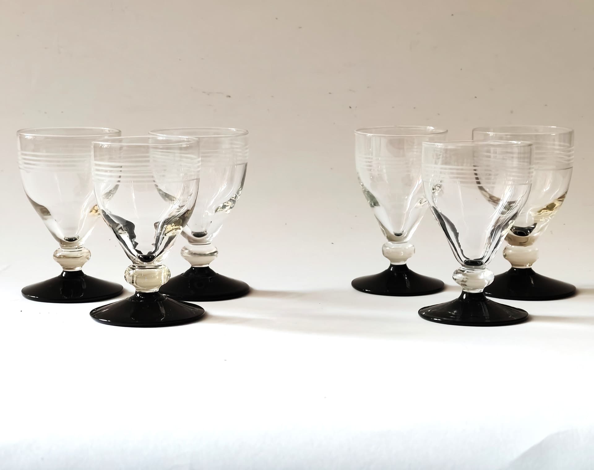 Zestaw sześciu kieliszków Hørsholm, szkło transparentne czarne, Holmegaard, Dania, lata 40. - 99298