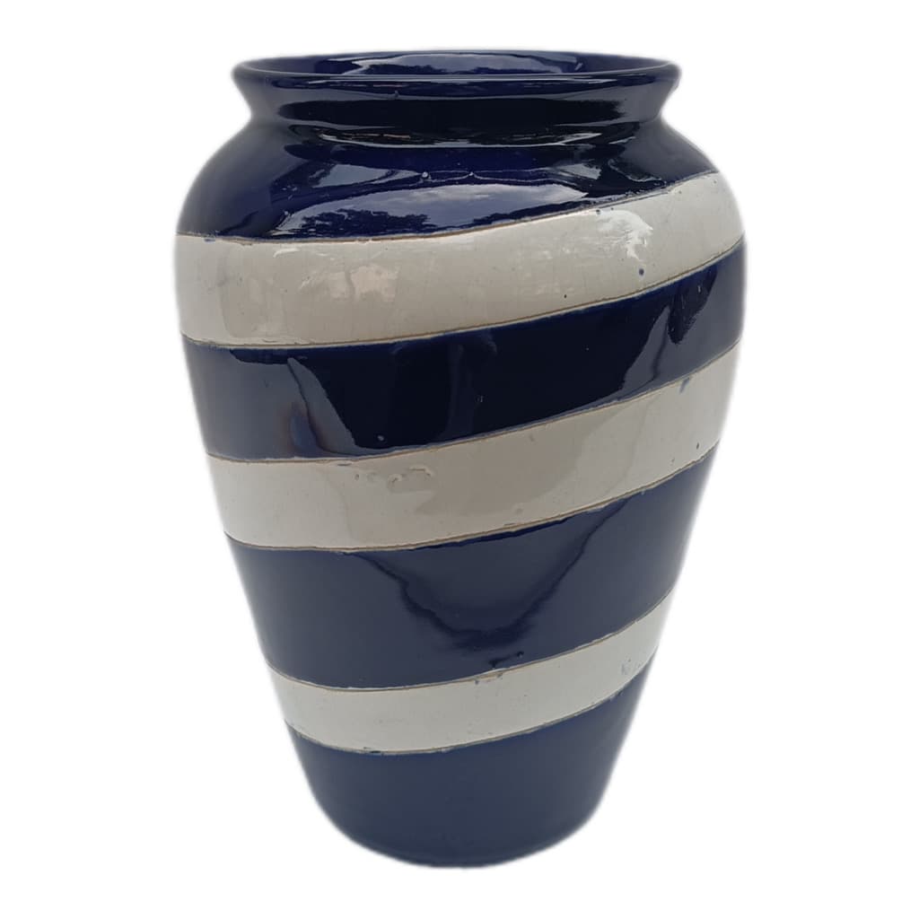 Granatowo-kremowy wazon ceramiczny w paski
