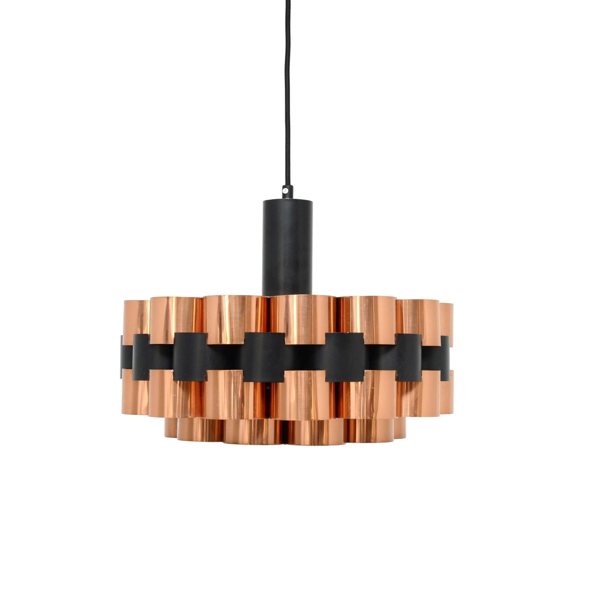 Lampa wisząca, miedź, proj. W. Schou, Dania, lata 70.