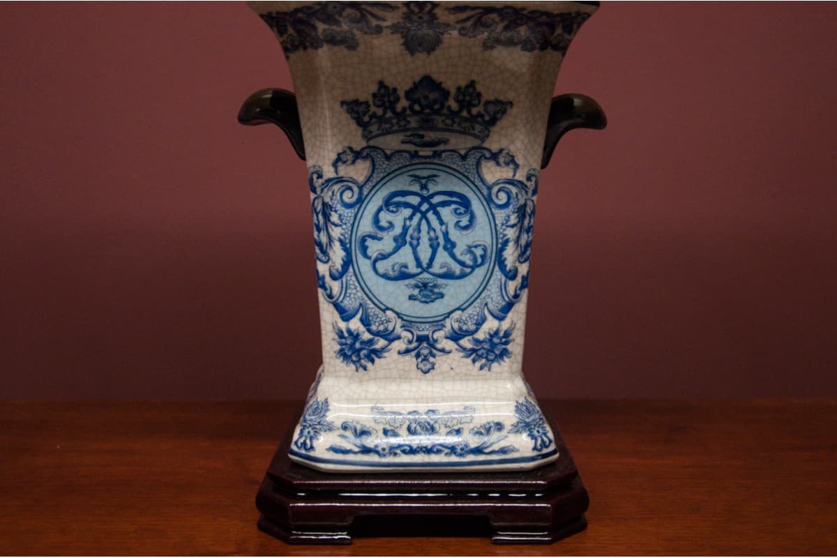 Lampa stołowa porcelanowa 42x25x56 cm niebieska, , - 58504