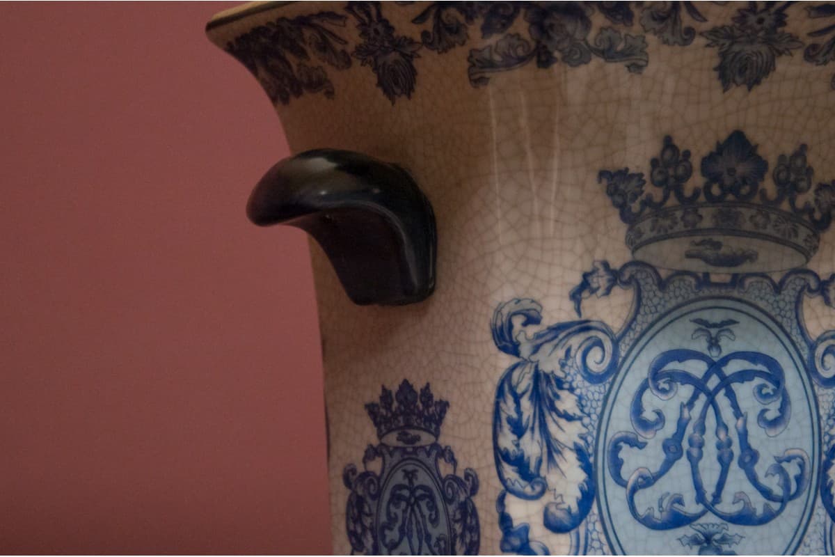 Lampa stołowa porcelanowa 42x25x56 cm niebieska, , - 58506