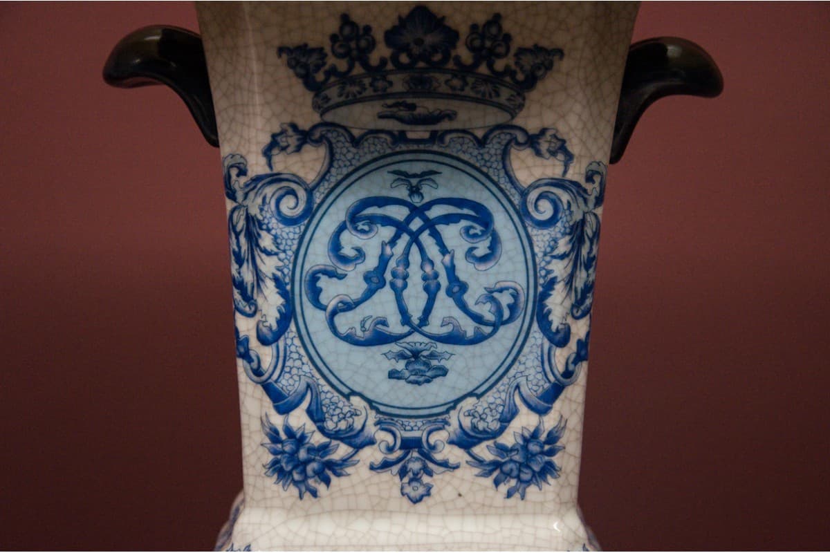 Lampa stołowa porcelanowa 42x25x56 cm niebieska, , - 58505