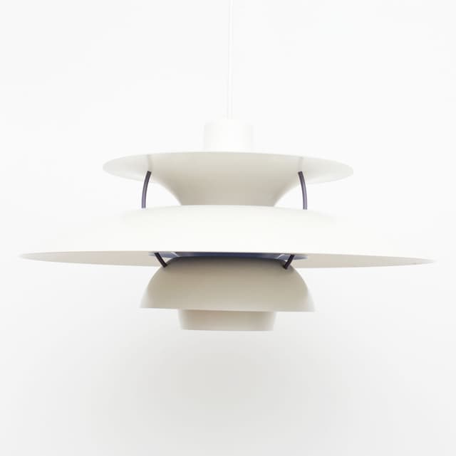 Lampa wisząca PH5, biały, metal, proj. P. Henningsen, Louis Poulsen, Dania, lata 80. - WYMIARY