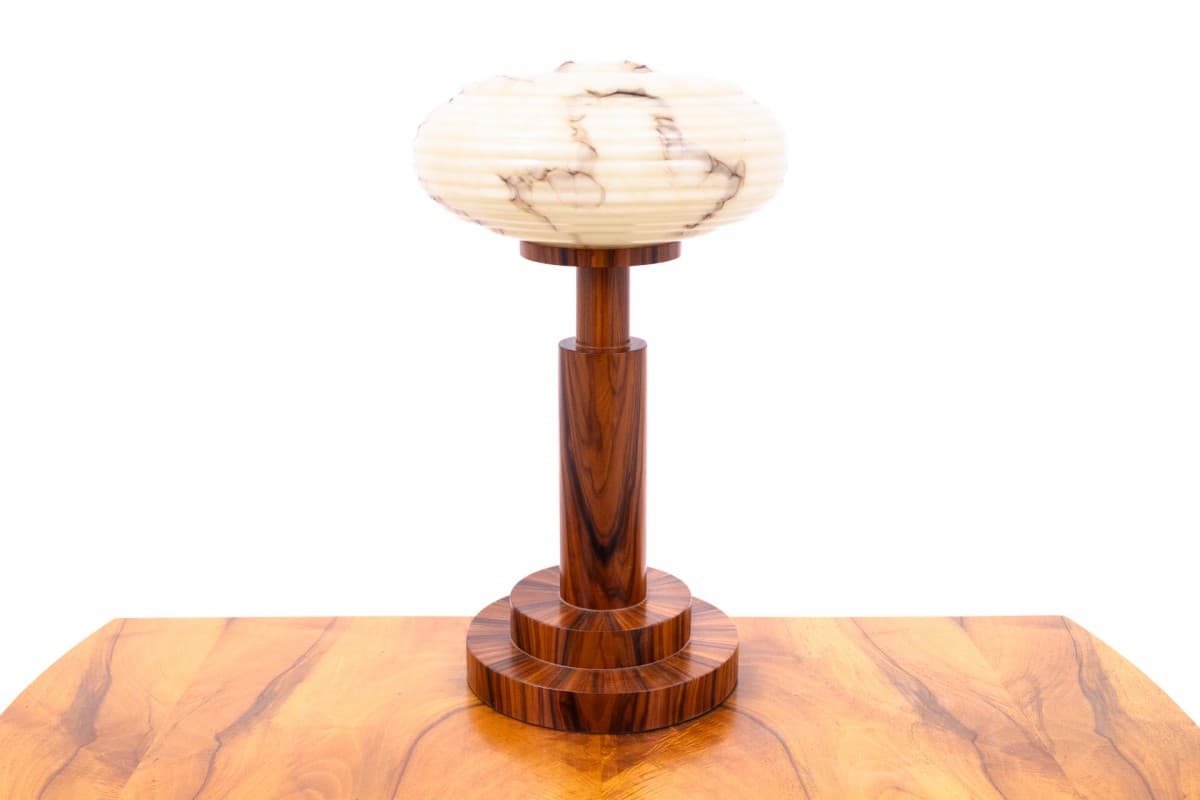 Orzechowe lampy stołowe, styl Art Deco, Polska, lata 50. - 58508
