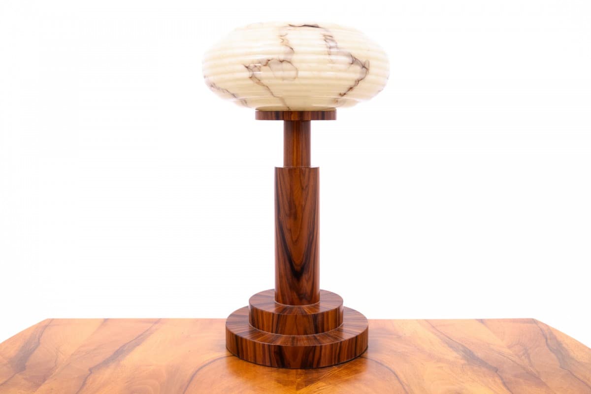 Orzechowe lampy stołowe, styl Art Deco, Polska, lata 50. - 58509