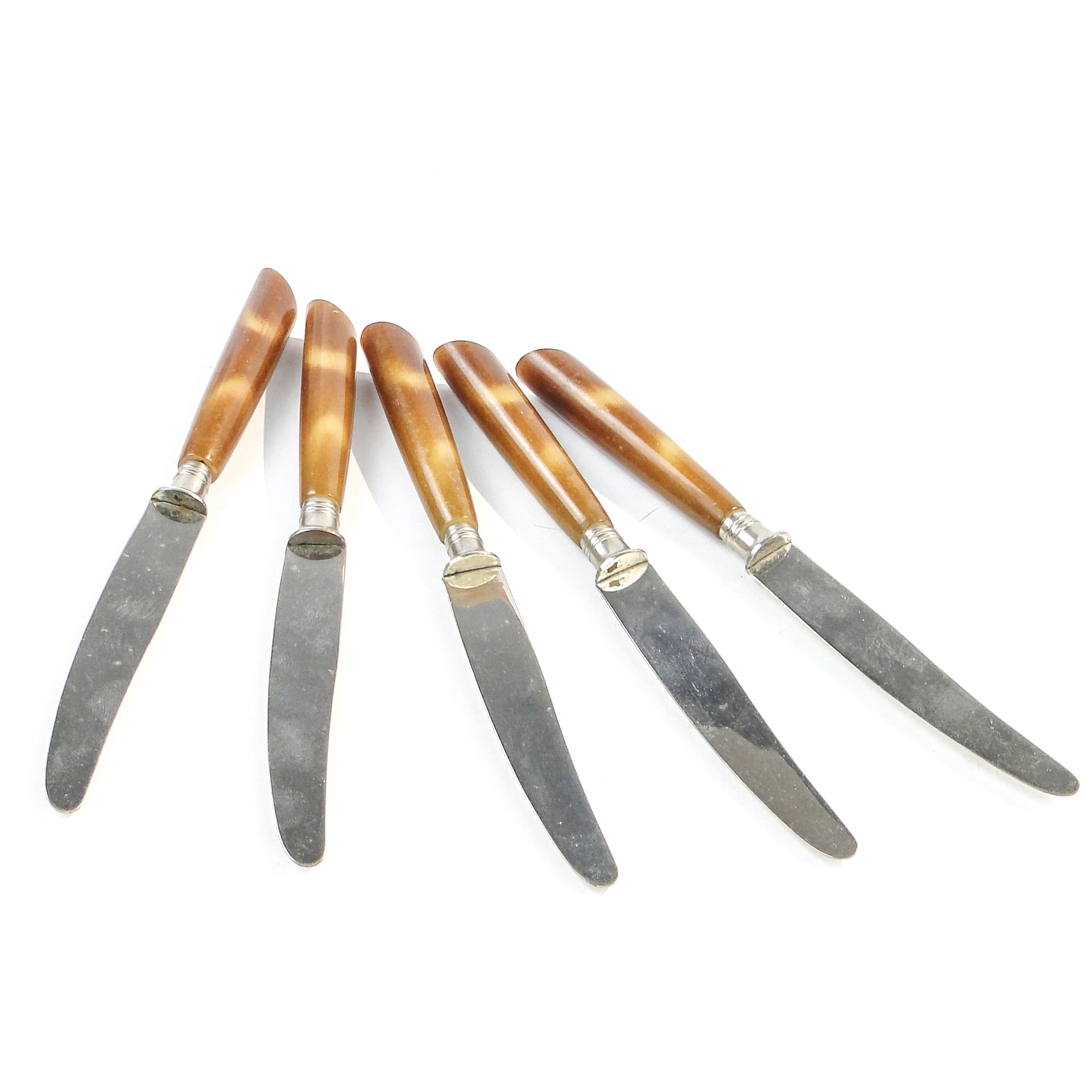 Zestaw noży, mid-century modern, bakelit brązowy, Szwecja, lata 50. - 100526