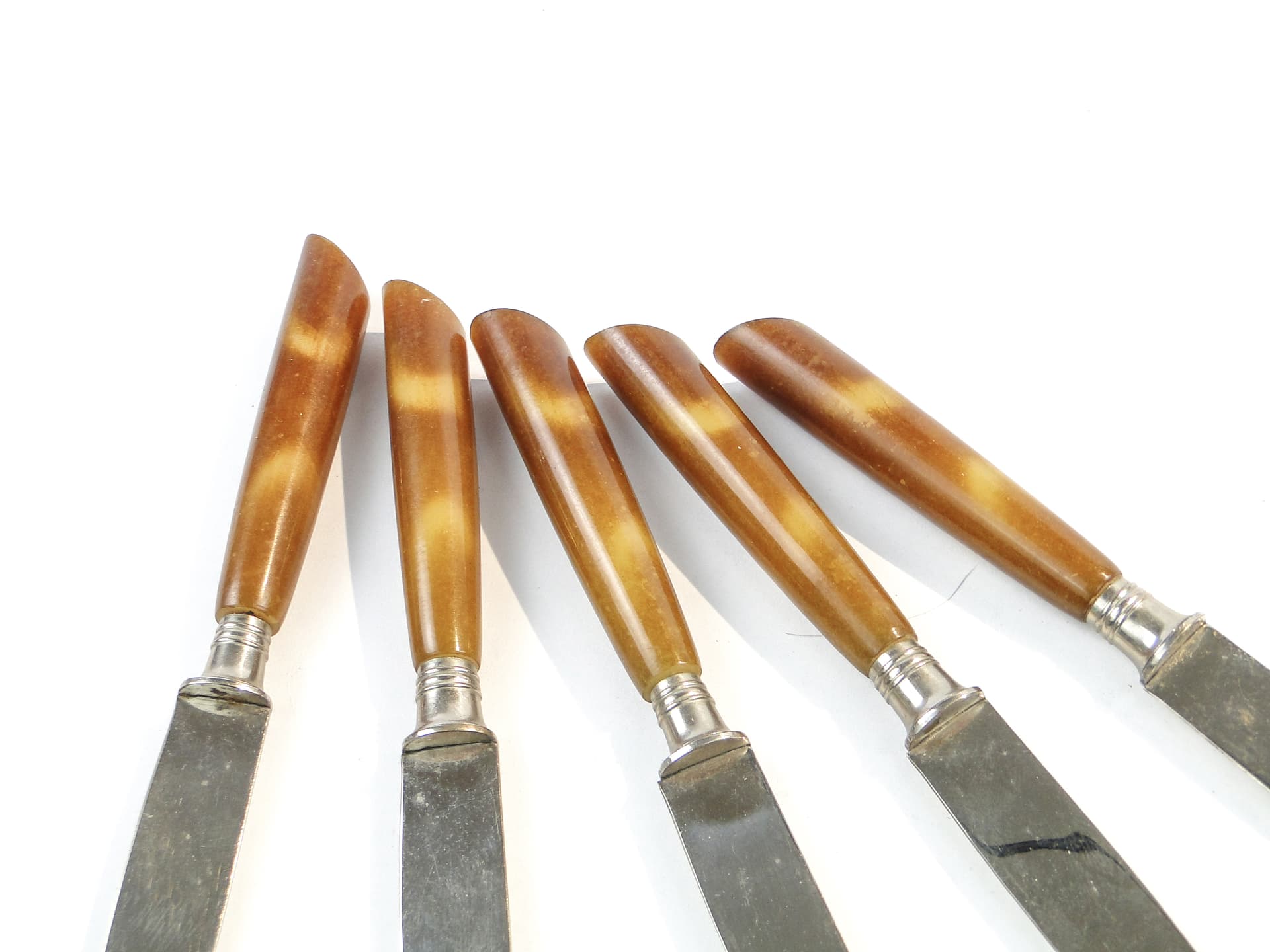 Zestaw noży, mid-century modern, bakelit brązowy, Szwecja, lata 50. - 100531