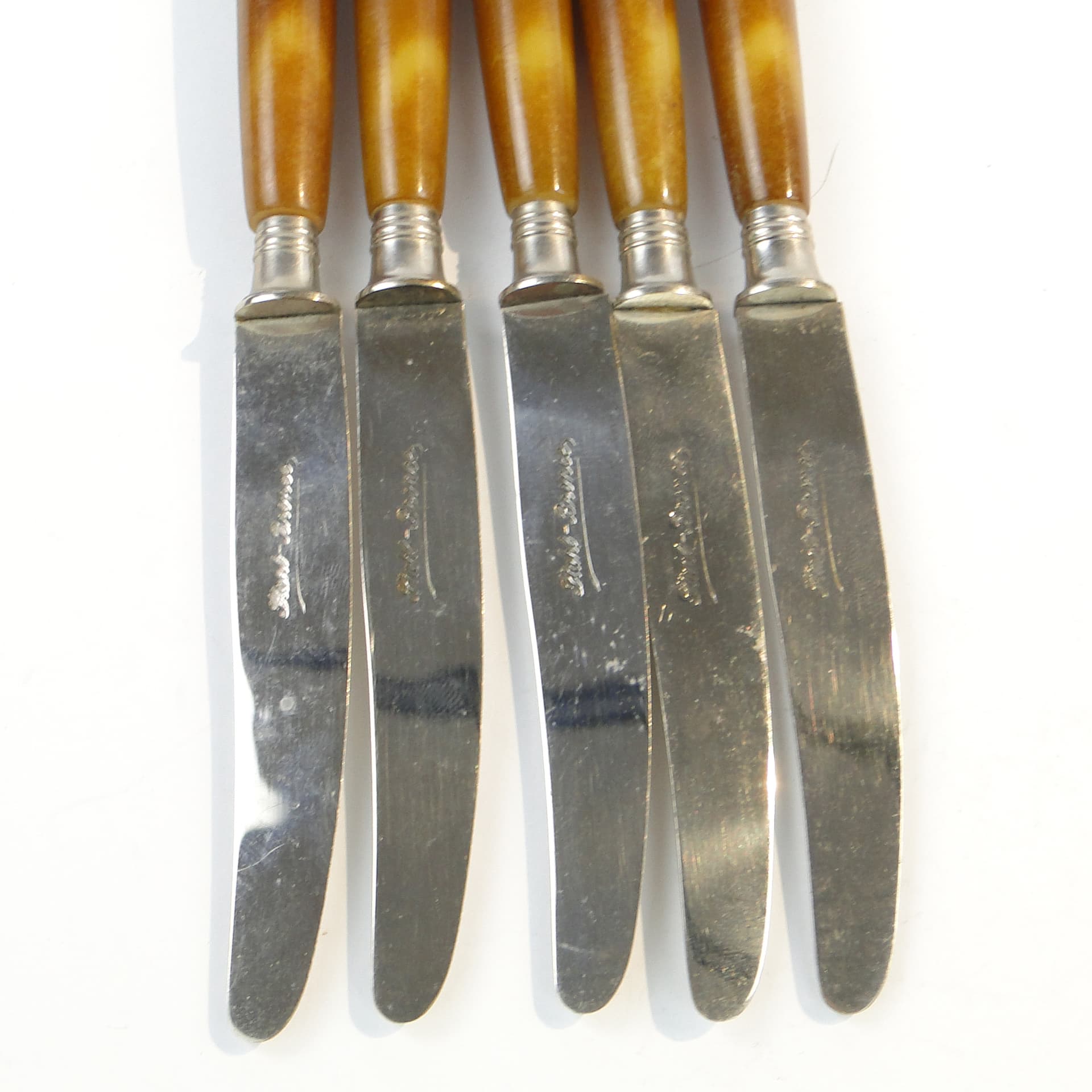 Zestaw noży, mid-century modern, bakelit brązowy, Szwecja, lata 50. - 100530