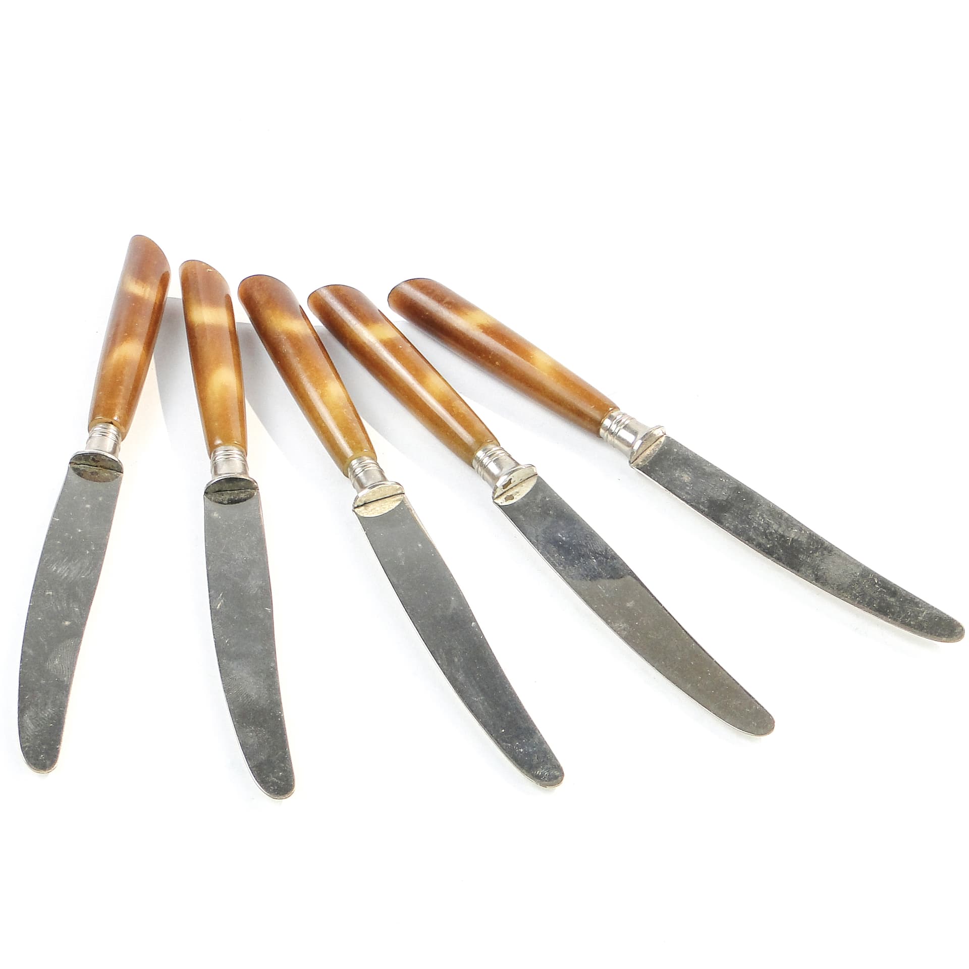 Zestaw noży, mid-century modern, bakelit brązowy, Szwecja, lata 50. - 100525