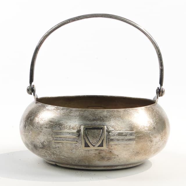 Cukiernica Art Deco, mosiądz srebrzony, Bracia Henneberg, Polska, lata 20. - WYMIARY