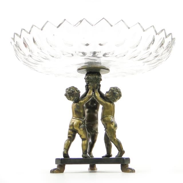 Art Deco figural centerpiece, glass, brass, Poland, 1930s. - DIMENSION