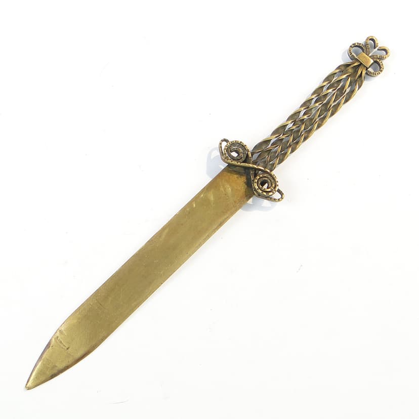 Nóż do listów, postmodernistyczny, mosiądz, Polska, lata 70.