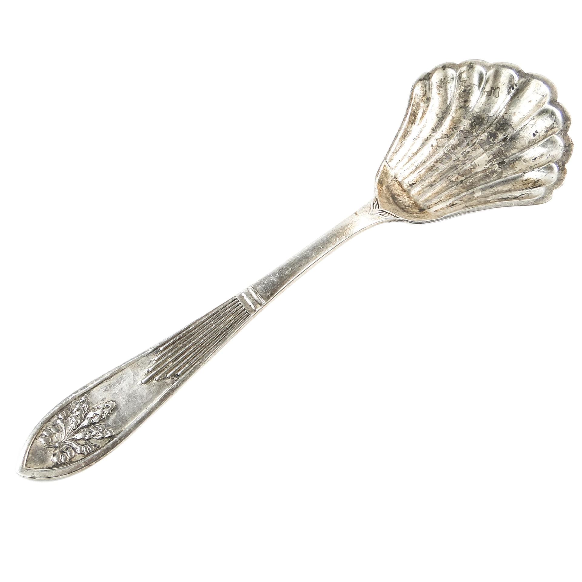 Łyżka do cukru Art déco, mosiądz srebrzony, Polska, lata 30.