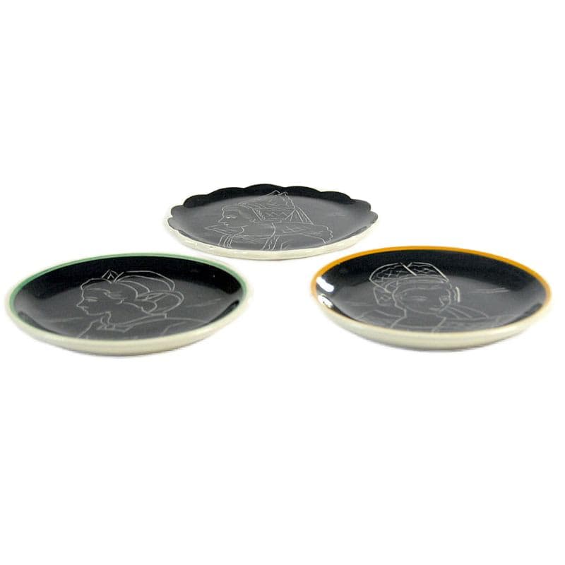 Multikolorowy zestaw talerzyków sgraffito, Henriot Quimper, Francja, lata 50. - 7358