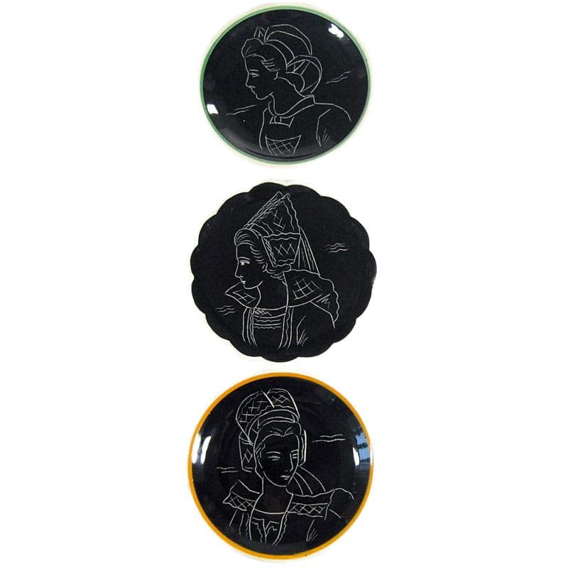 Multikolorowy zestaw talerzyków sgraffito, Henriot Quimper, Francja, lata 50. - 7355