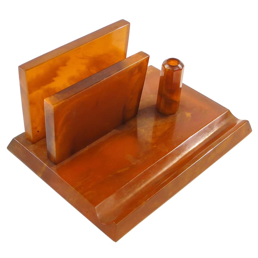 Ekrytuar mid-century modern, bakelit pomarańczowy, Polska, lata 50.