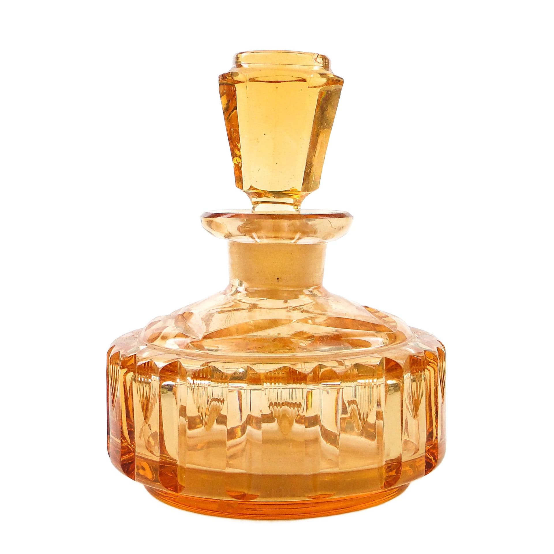 Art Deco carafe, orange crystal, Poland, 1930s.