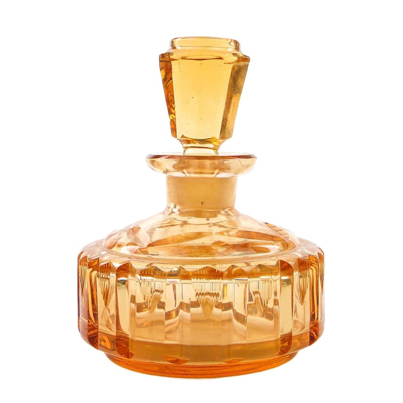 Art Deco carafe, orange crystal, Poland, 1930s.