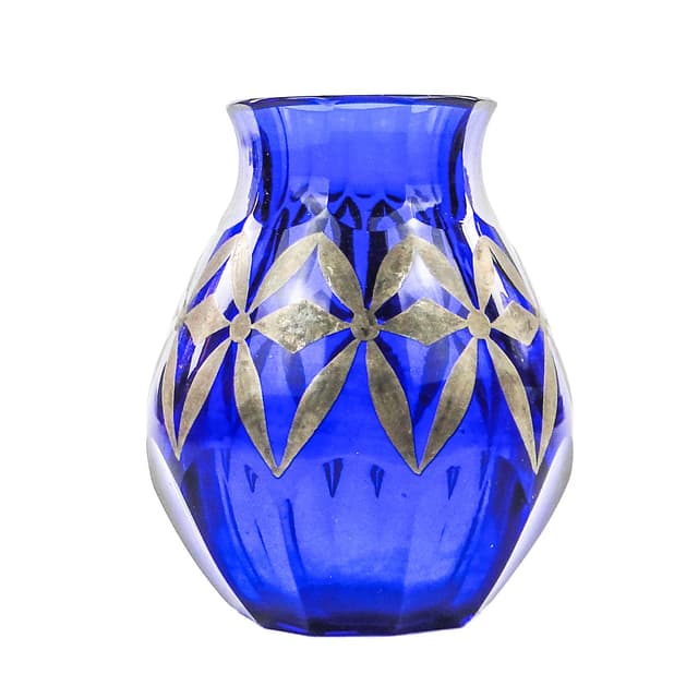 Wazon Art Déco, kryształ niebieski, Polska, lata 30. - WYMIARY