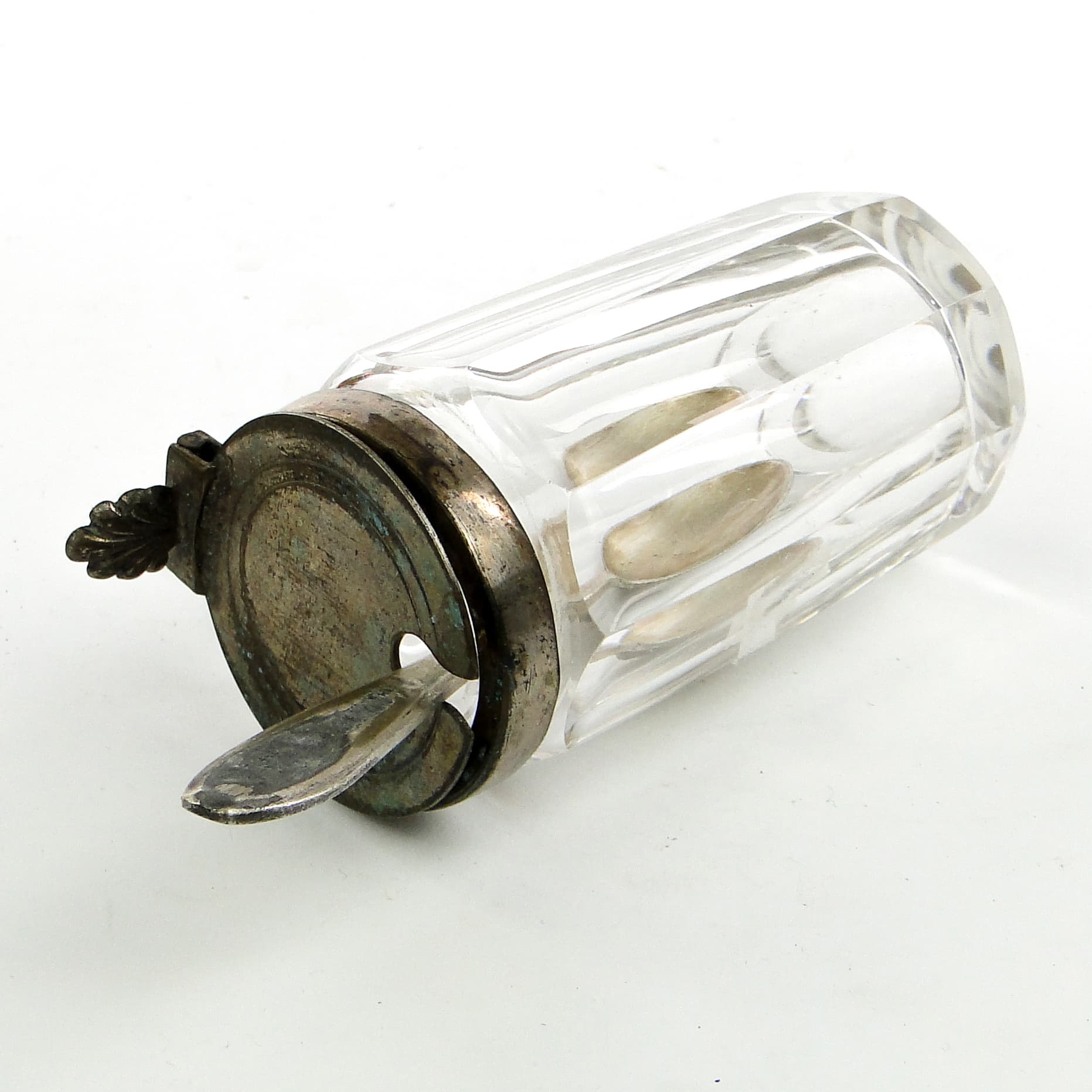 Musztardnica biedermeier, kryształ, mosiądz srebrzony, Niemcy, lata 30. - 102079